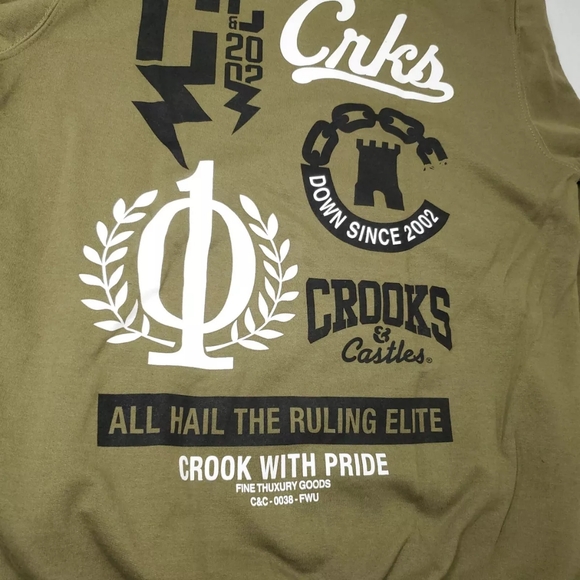 Crooks & Castles Mens Logo Graphic Pullover Hoodie Sweatshirt Olive Green - Picture 6 of 16